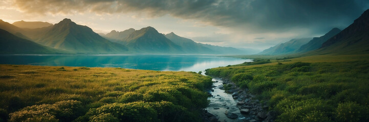 River Flowing Through Green Valley