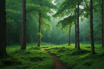 Obraz premium Dense Green Forest Filled With Trees