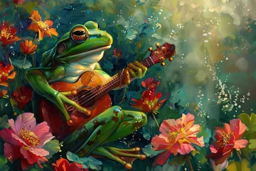Muurstickers a frog playing a guitar © Andrei