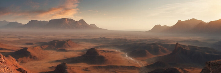 Otherworldly Desert Landscape With Mountain Range - Powered by Adobe