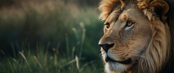 Close Up of a Lion in a Field