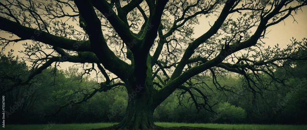 Canvas Prints Large Tree in Lush Green Field