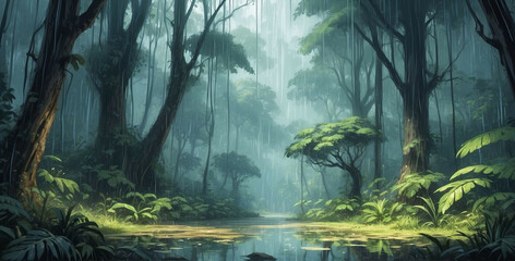 Lush Forest Scene With Stream