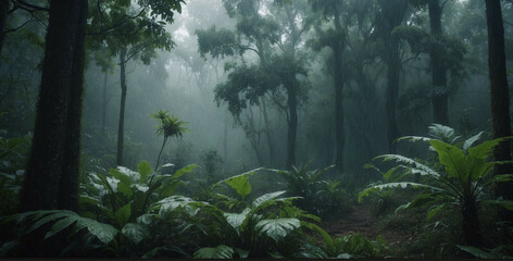 Dense Forest Filled With Trees and Plants