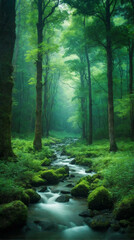 Fototapeta premium A Stream Flowing Through a Lush Green Forest