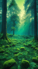 Fototapeta premium Lush Green Forest Filled With Trees