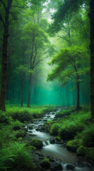 A Stream Flowing Through a Lush Green Forest