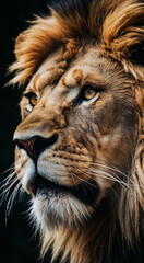 Fototapeta premium Close Up of a Lions Face on Black Background