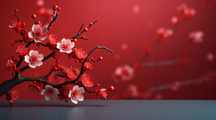 Festive peach blossom decoration Spring Festival background material, Chinese New Year background banner illustration