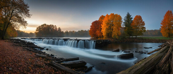 River and Waterfall Surrounded by Trees - Powered by Adobe