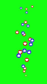 Symbols of like and love floated up. green background