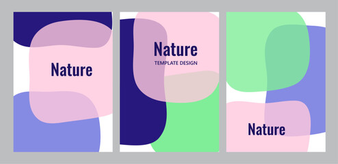 Set of vector illustrations with colorful abstract geometric shapes. Fashionable design templates, modern style. Useful for cover, flyer, poster. Vector