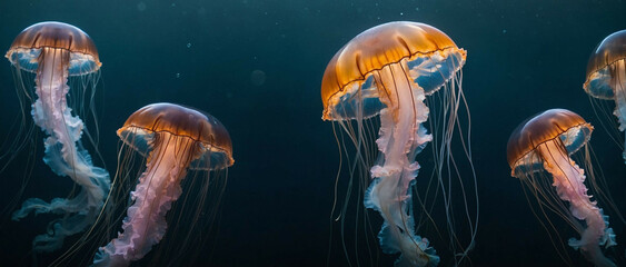 Group of Jellyfish Swimming in the Ocean