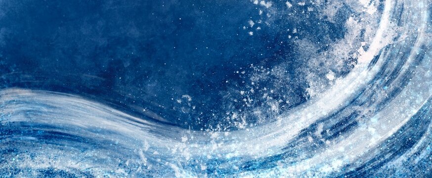 躍動感のある荒波のイラストレーション, 日本画のような背景