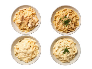 chicken pasta bowl collection set isolated on transparent background, transparency image, removed background
