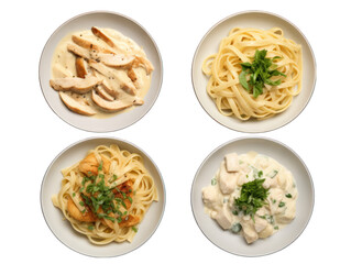 chicken pasta bowl collection set isolated on transparent background, transparency image, removed background