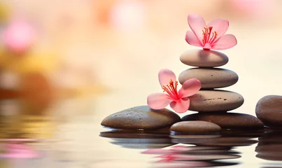 Photo sur Plexiglas Spa Spa still life with zen stones and flowers, yoga meditation concept illustration background