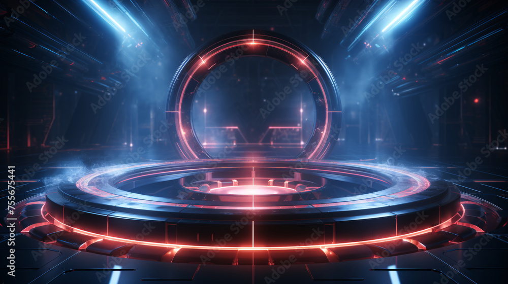 Fototapete 3d rendering of sci-fi stretch background with geometric tunnel and neon lines, 3d rendering concept