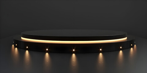 3d rendering of podium for product display in minimal style with black marble wall background - Ai...