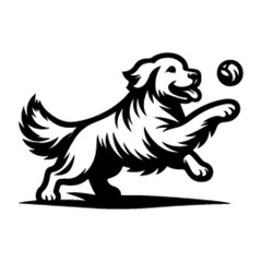 Golden Retriever Playing With Ball Vector - Playful Dog Illustration in Black and White.
A Golden retriever playing with a ball.