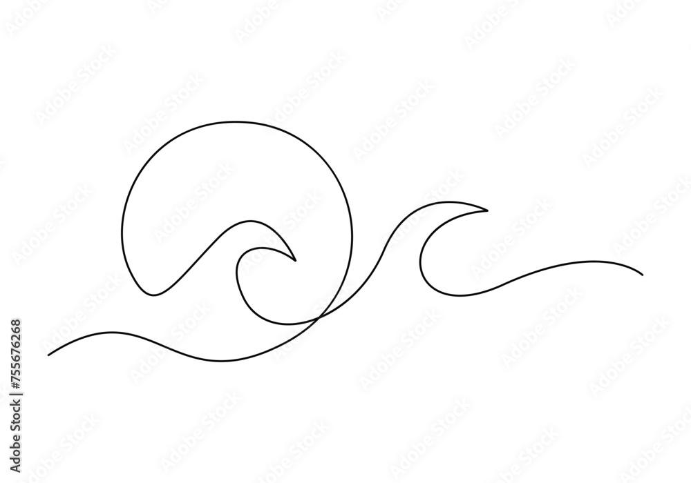 Poster ocean wave in one continuous line drawing vector illustration. free vector