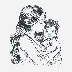 Mom with cute child Vector Illustration, Mom lover Graphics