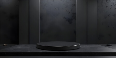 3d rendering of podium for product display in minimal style with black marble wall background - Ai...