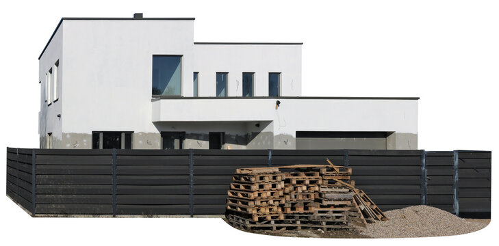 Unfinished building of a white stone  rural house isolated