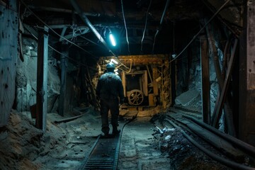 miner in the mine,hard working proffession concept - obrazy, fototapety, plakaty