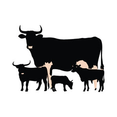 cow silhouette and logo vector collection
