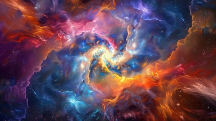 Swirling galaxies of vibrant hues capturing the cosmic dance of color and light in abstract form