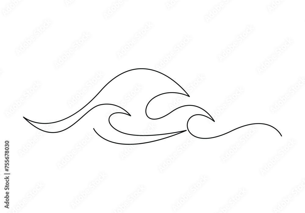 Poster ocean wave single continuous line drawing vector illustration. free vector