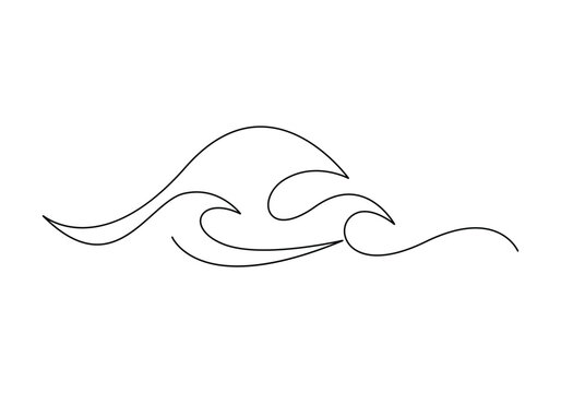 Ocean wave single continuous line drawing vector illustration. Free vector