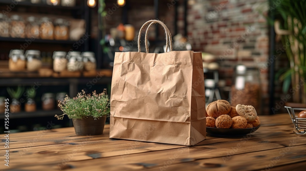 Canvas Prints Reusable brown paper bag with a printed plea to recycle and reuse this bag.