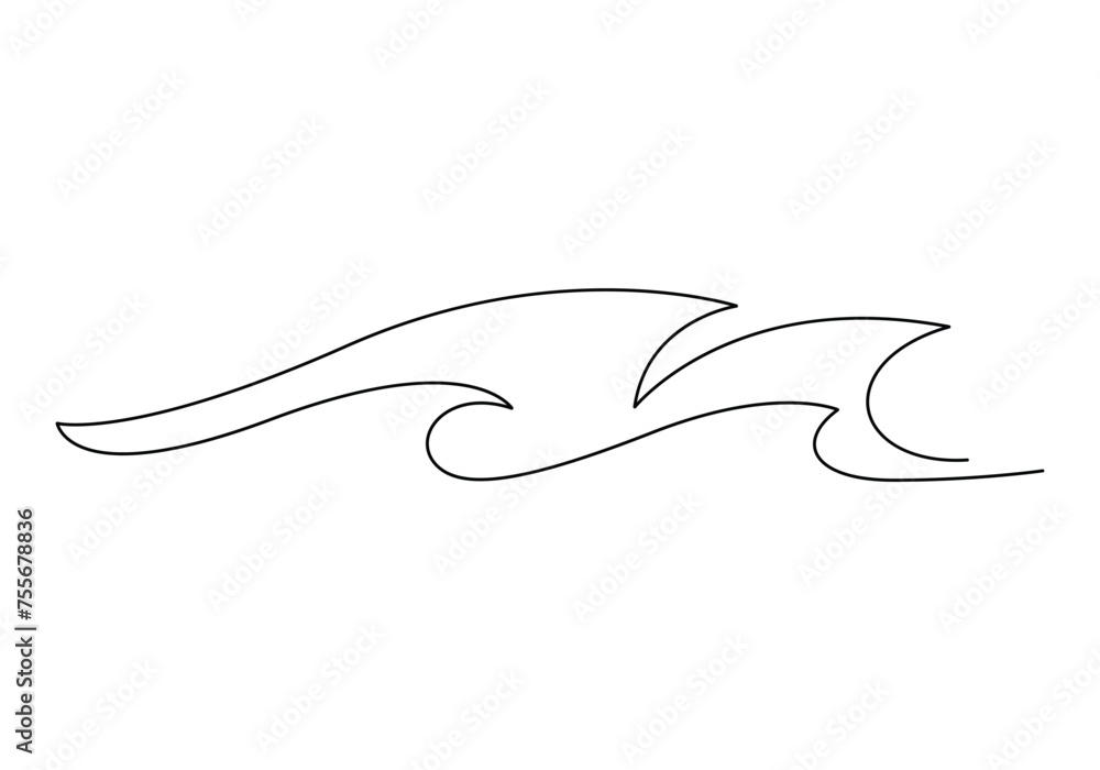 Poster One continuous line drawing ocean wave. Isolated on white background vector illustration. Free vector