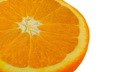 Orange fruit cut into pieces on white background