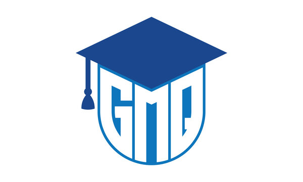GMQ initial letter academic logo design vector template. school college logo, university logo, graduation cap logo, institute logo, educational logo, library logo, teaching logo, book shop, varsity	
