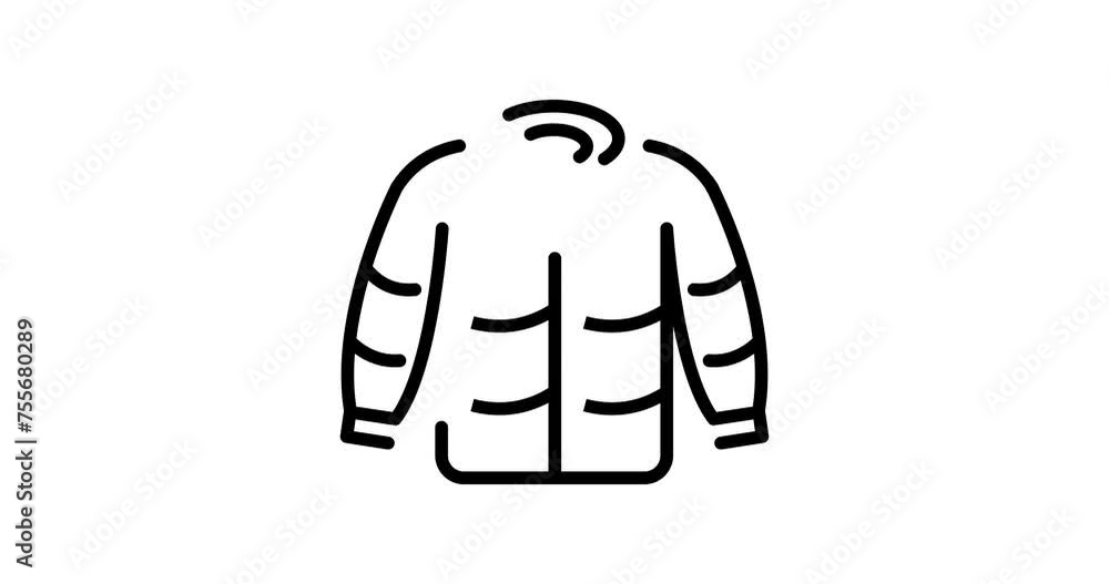 Poster jacket animated outline icon with alpha channel. jacket 4k video animation for web, mobile and ui de