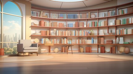 Bookshelves are on the left and right sides