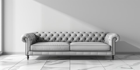 A white couch sitting in a room next to a window - obrazy, fototapety, plakaty