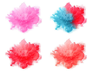 Set of coral paint color powder festival explosion burst isolated on transparent background, transparency image, removed background