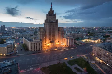 Tuinposter Ministry of Foreign Affairs building (Stalin skyscraper) at early morning in Moscow, Russia © Pavel Losevsky