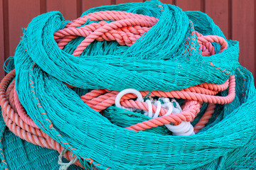 Cordages et filets de pêche,cordage,corde,filet,pêche,industrie,tas,ficelle,coloré,couleurs,plein cadre, gros plan, détail.