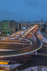 Road interchange of Third Ring Road and Leningradsky Prospect in Moscow, Russia at evening