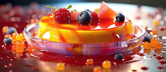 Fruit jelly in a plate on a table © paukan