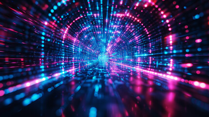 Fototapeta premium Blue Cyber Tunnel Escape. An immersive blue neon tunnel leading into a digital infinity.
