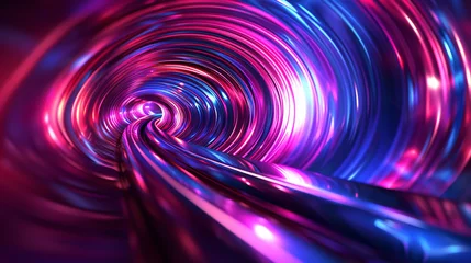 Foto op Plexiglas Digital Vortex. A digital vortex of blue and pink neon lines spiraling into the future. © AI Visual Vault