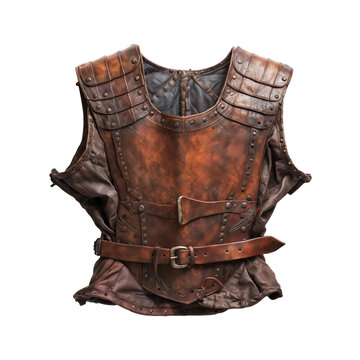 A medieval brown leather men arming doublet custom for war, isolated on transparent background cutout