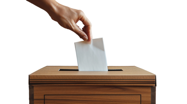 Hand holding a piece of paper to put on the box, isolated on white background