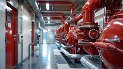  A Room Equipped with Fire Protection Piping and Equipment - obrazy, fototapety, plakaty